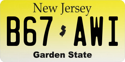 NJ license plate B67AWI