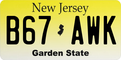 NJ license plate B67AWK