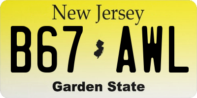 NJ license plate B67AWL