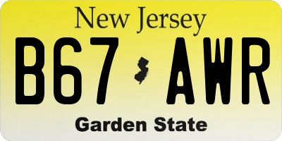 NJ license plate B67AWR