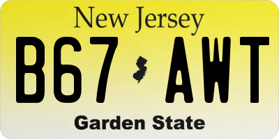NJ license plate B67AWT