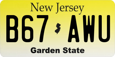 NJ license plate B67AWU