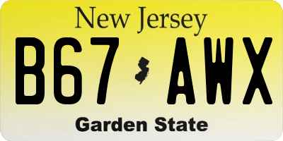 NJ license plate B67AWX
