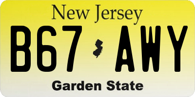 NJ license plate B67AWY
