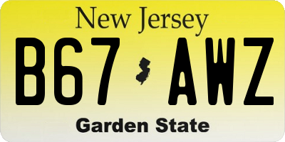 NJ license plate B67AWZ
