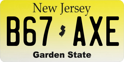 NJ license plate B67AXE
