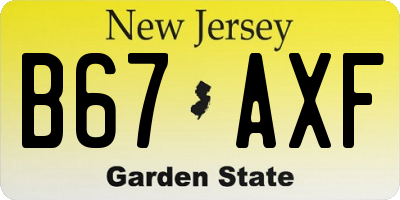 NJ license plate B67AXF