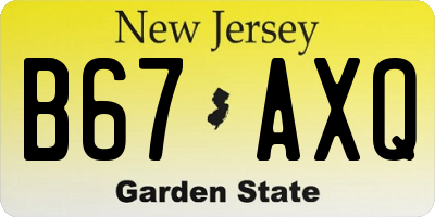 NJ license plate B67AXQ