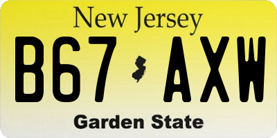 NJ license plate B67AXW