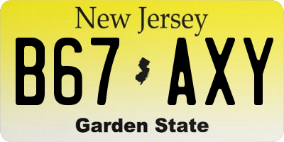 NJ license plate B67AXY