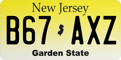 NJ license plate B67AXZ