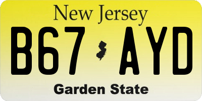 NJ license plate B67AYD