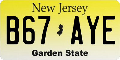 NJ license plate B67AYE