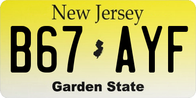 NJ license plate B67AYF