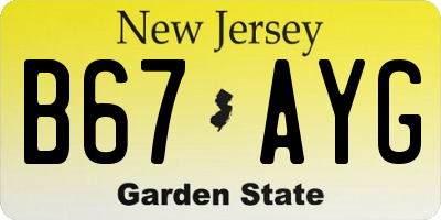 NJ license plate B67AYG