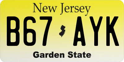 NJ license plate B67AYK