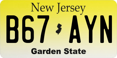 NJ license plate B67AYN