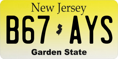 NJ license plate B67AYS
