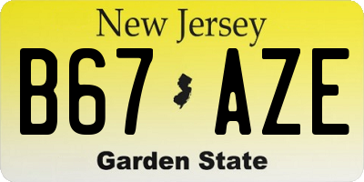 NJ license plate B67AZE