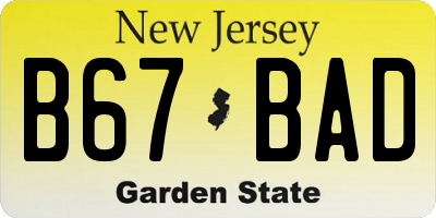 NJ license plate B67BAD