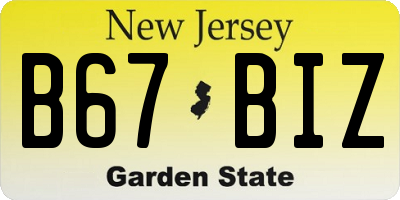 NJ license plate B67BIZ