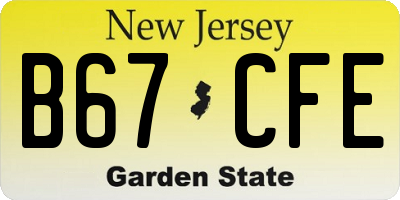 NJ license plate B67CFE