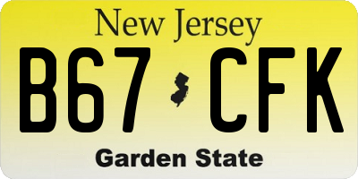 NJ license plate B67CFK
