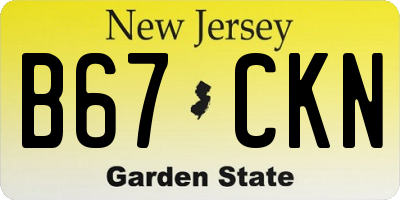 NJ license plate B67CKN