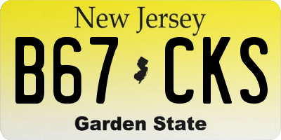 NJ license plate B67CKS