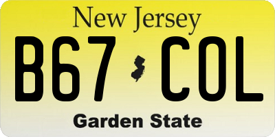 NJ license plate B67COL