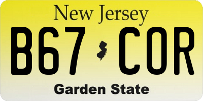NJ license plate B67COR