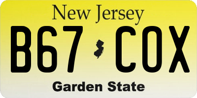 NJ license plate B67COX