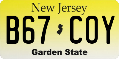 NJ license plate B67COY