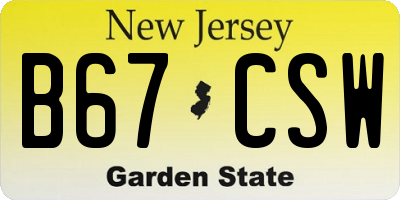 NJ license plate B67CSW