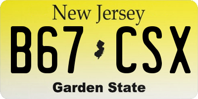 NJ license plate B67CSX