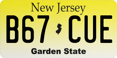 NJ license plate B67CUE
