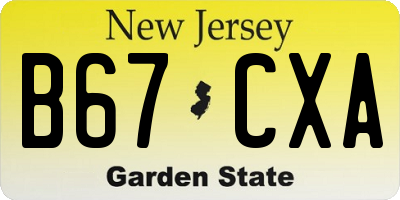 NJ license plate B67CXA
