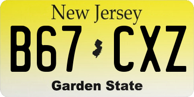 NJ license plate B67CXZ