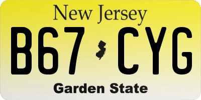 NJ license plate B67CYG