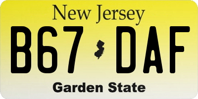 NJ license plate B67DAF