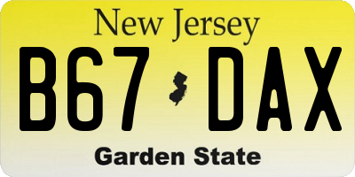 NJ license plate B67DAX