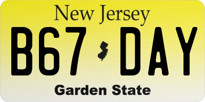 NJ license plate B67DAY