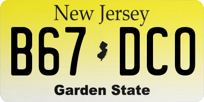 NJ license plate B67DCO