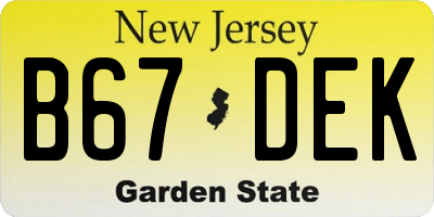 NJ license plate B67DEK