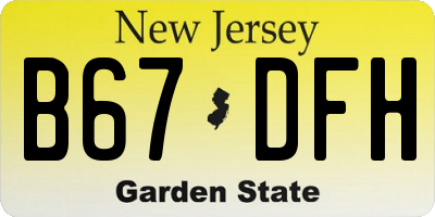 NJ license plate B67DFH