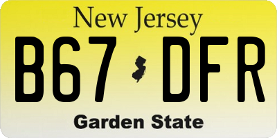 NJ license plate B67DFR