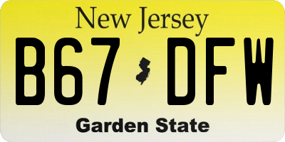 NJ license plate B67DFW