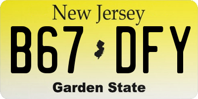 NJ license plate B67DFY