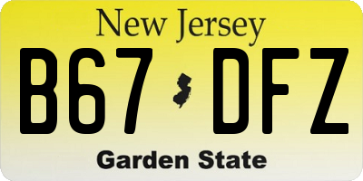 NJ license plate B67DFZ