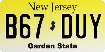 NJ license plate B67DUY